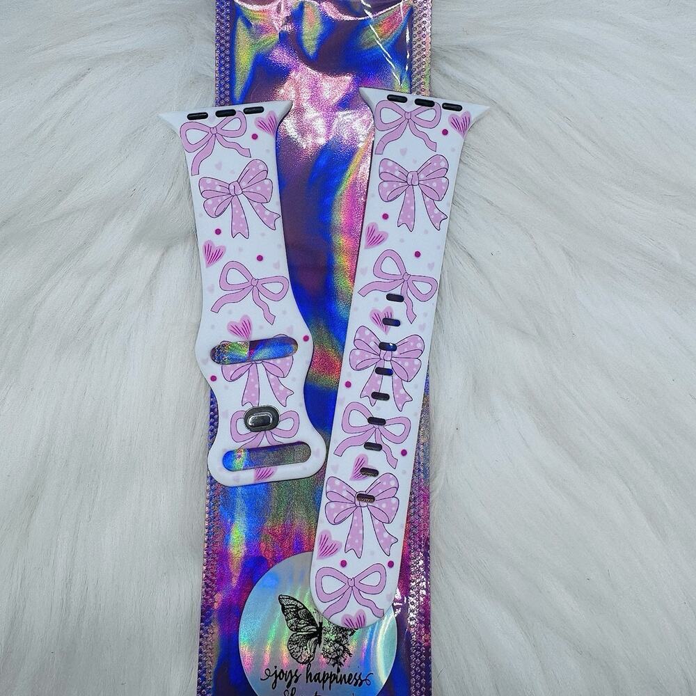 New Pink Bows Design Watch Band For Apple Watch 42mm / 44mm / 45mm / 49mm